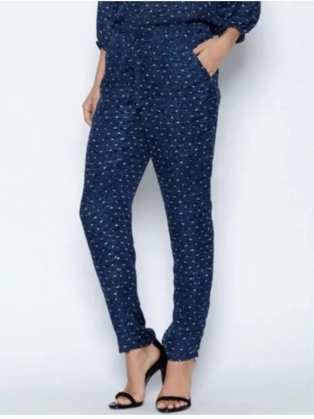 Joie 100% Silk Navy Patterned Straight-Leg Trousers • Small